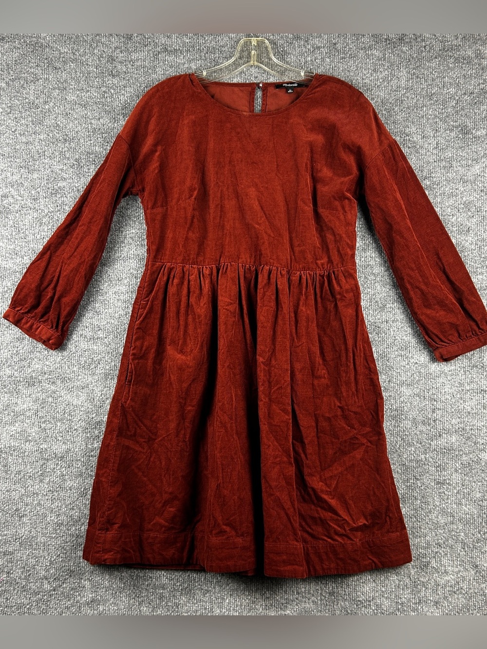 Madewell Rust Brown Corduroy Long Sleeve Babydoll Mini Dress Size XS Pockets